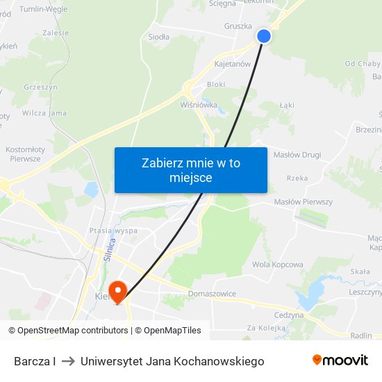 Barcza I to Uniwersytet Jana Kochanowskiego map