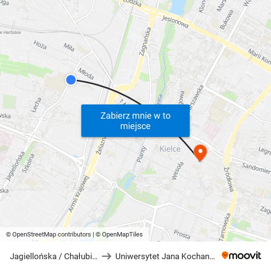 Jagiellońska / Chałubińskiego to Uniwersytet Jana Kochanowskiego map