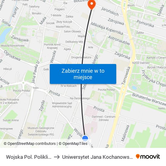 Wojska Pol. Poliklinika to Uniwersytet Jana Kochanowskiego map