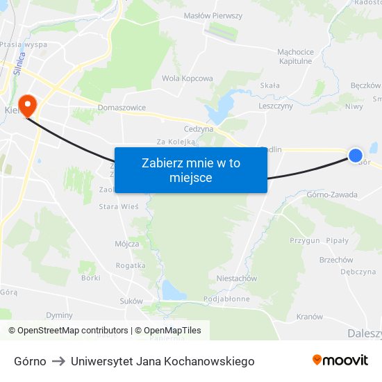 Górno to Uniwersytet Jana Kochanowskiego map