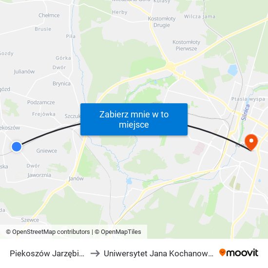 Piekoszów Jarzębiówka to Uniwersytet Jana Kochanowskiego map