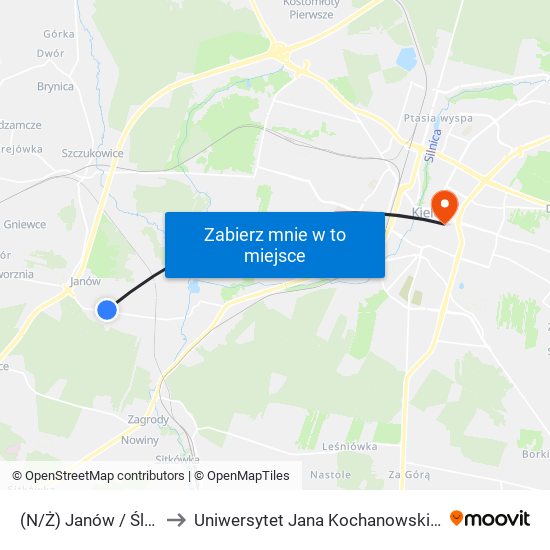 (N/Ż) Janów / Ślazy to Uniwersytet Jana Kochanowskiego map