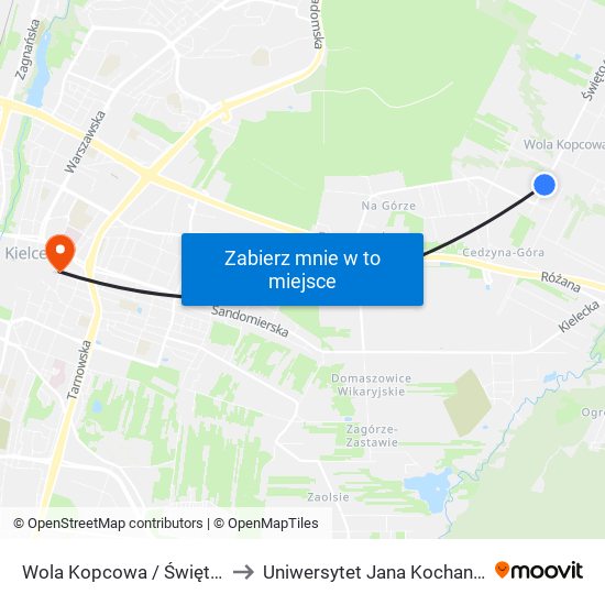 Wola Kopcowa / Świętokrzyska to Uniwersytet Jana Kochanowskiego map