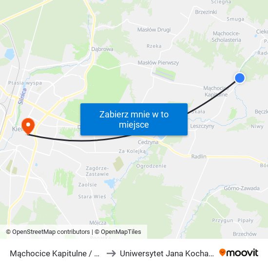 Mąchocice Kapitulne / Ameliówka to Uniwersytet Jana Kochanowskiego map