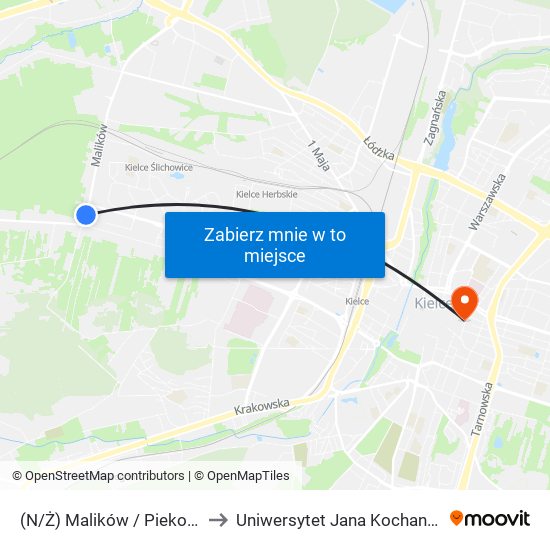 (N/Ż) Malików / Piekoszowska to Uniwersytet Jana Kochanowskiego map
