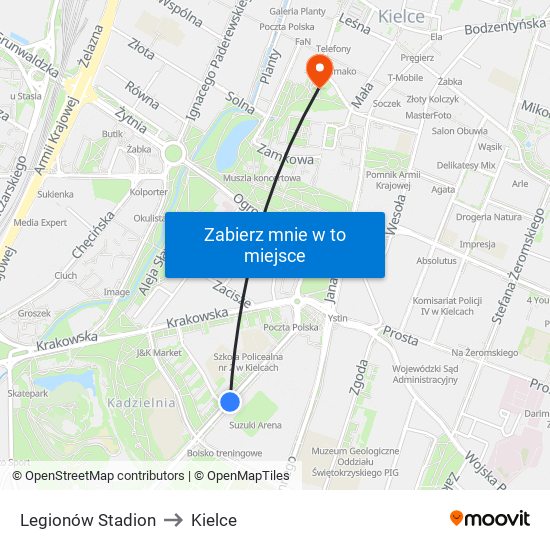 Legionów Stadion to Kielce map