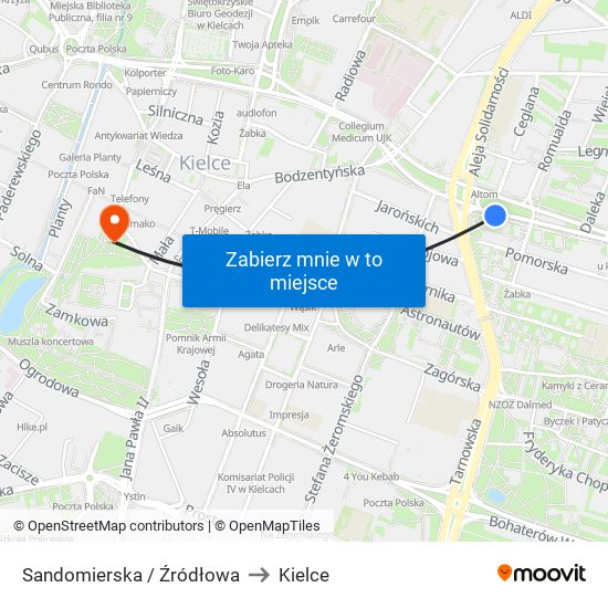 Sandomierska / Źródłowa to Kielce map