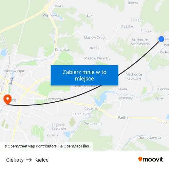 Ciekoty to Kielce map