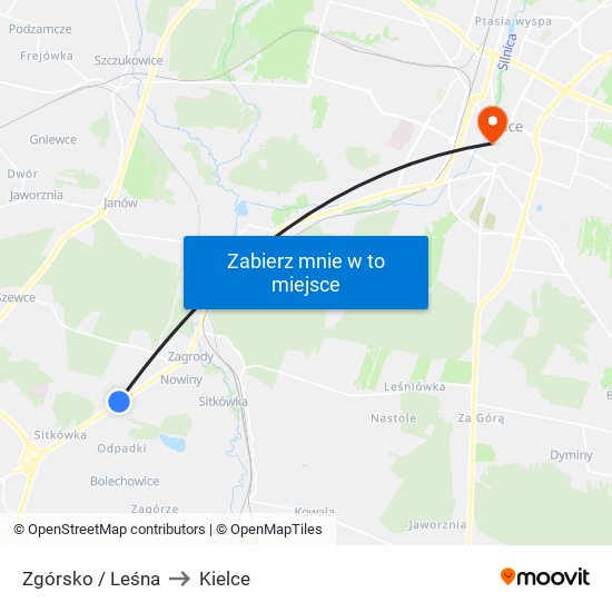 Zgórsko / Leśna to Kielce map