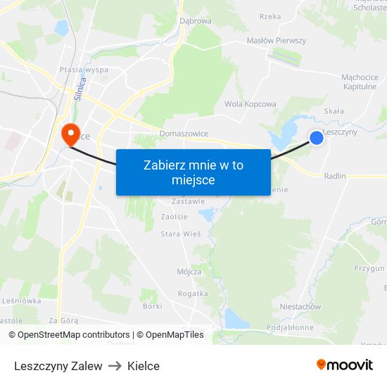 Leszczyny Zalew to Kielce map