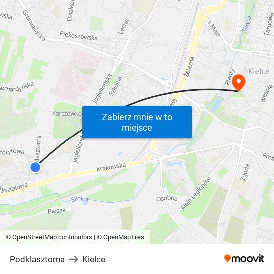 Podklasztorna to Kielce map