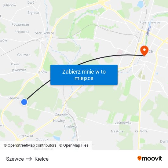 Szewce to Kielce map