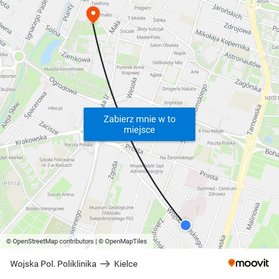 Wojska Pol. Poliklinika to Kielce map