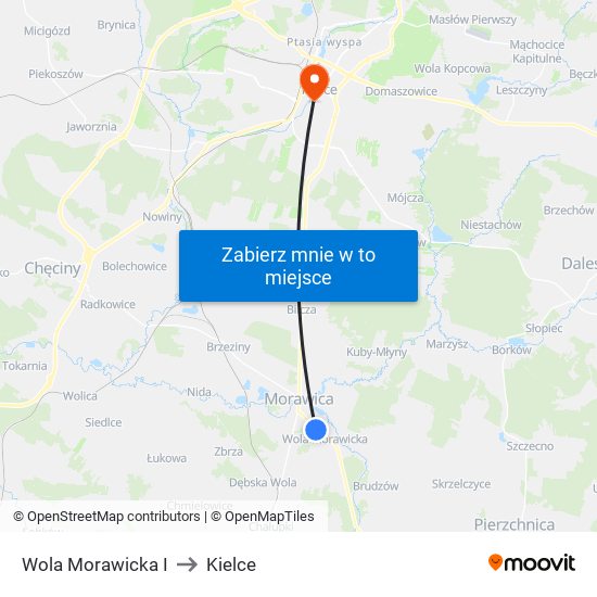 Wola Morawicka I to Kielce map