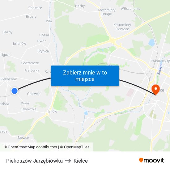 Piekoszów Jarzębiówka to Kielce map