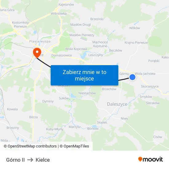 Górno II to Kielce map