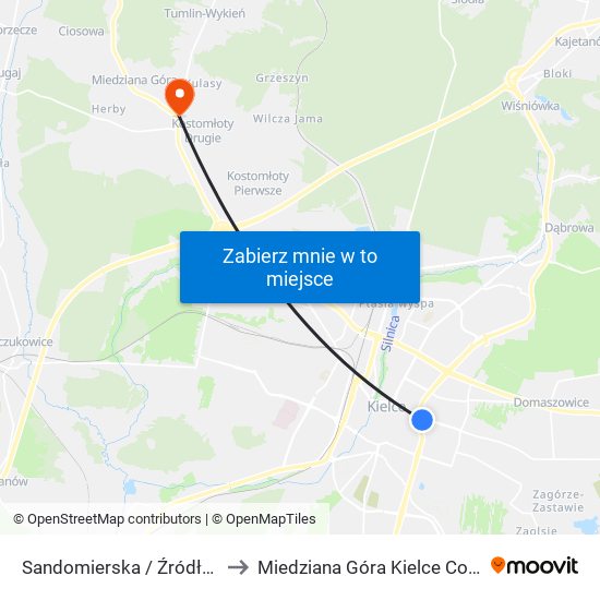 Sandomierska / Źródłowa to Miedziana Góra Kielce County map