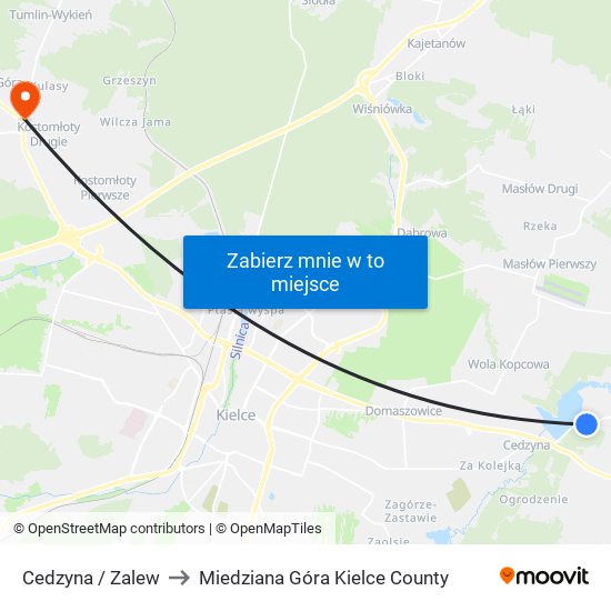 Cedzyna / Zalew to Miedziana Góra Kielce County map