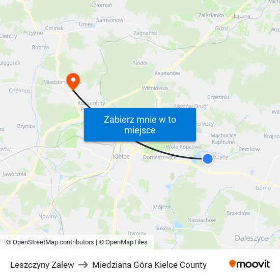 Leszczyny Zalew to Miedziana Góra Kielce County map