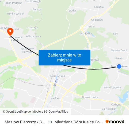 Masłów Pierwszy / Gops to Miedziana Góra Kielce County map