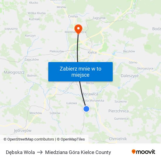 Dębska Wola to Miedziana Góra Kielce County map