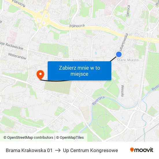Brama Krakowska 01 to Up Centrum Kongresowe map