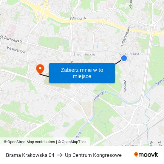 Brama Krakowska 04 to Up Centrum Kongresowe map