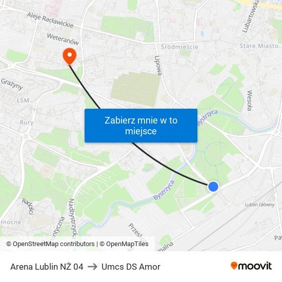 Arena Lublin NŻ 04 to Umcs DS Amor map
