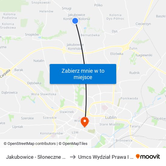 Jakubowice - Słoneczne Wzgórze NŻ 02 to Umcs Wydział Prawa I Administracji map