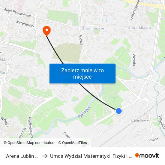 Arena Lublin NŻ 02 to Umcs Wydział Matematyki, Fizyki I Informatyki map