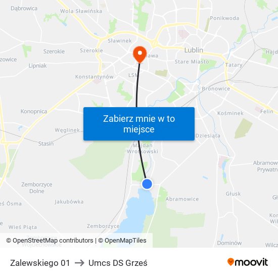 Zalewskiego 01 to Umcs DS Grześ map