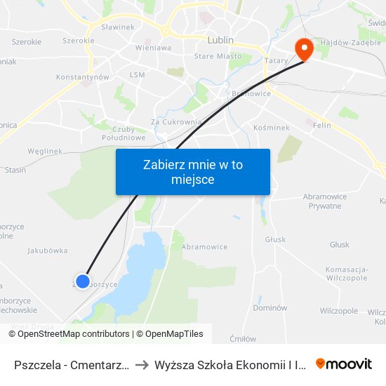 Pszczela - Cmentarz NŻ 02 to Wyższa Szkoła Ekonomii I Innowacji map
