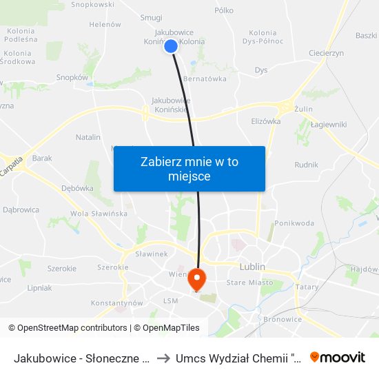 Jakubowice - Słoneczne Wzgórze NŻ 02 to Umcs Wydział Chemii ""Duża Chemia"" map