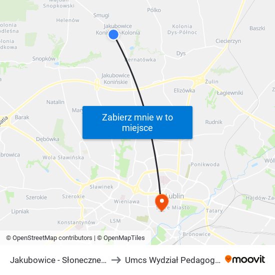 Jakubowice - Słoneczne Wzgórze NŻ 01 to Umcs Wydział Pedagogiki I Psychologii map