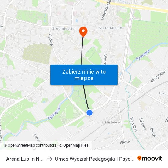 Arena Lublin NŻ 02 to Umcs Wydział Pedagogiki I Psychologii map