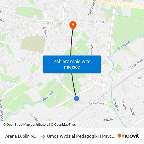 Arena Lublin NŻ 03 to Umcs Wydział Pedagogiki I Psychologii map