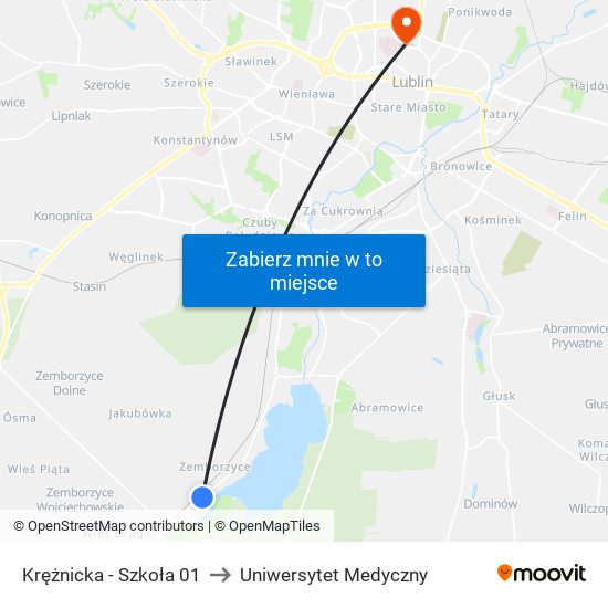 Krężnicka - Szkoła 01 to Uniwersytet Medyczny map