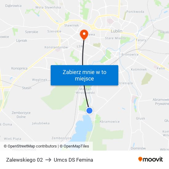 Zalewskiego 02 to Umcs DS Femina map