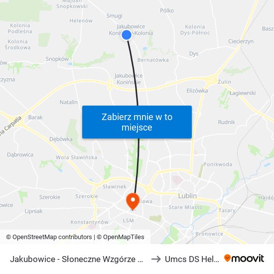 Jakubowice - Słoneczne Wzgórze NŻ 01 to Umcs DS Helios map