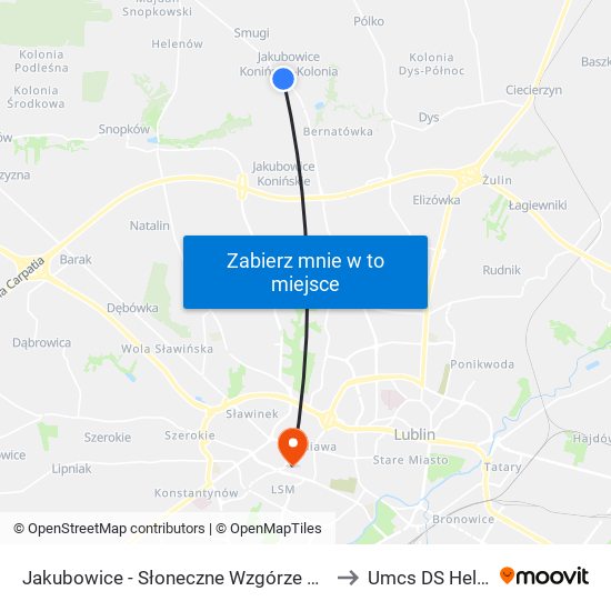 Jakubowice - Słoneczne Wzgórze NŻ 02 to Umcs DS Helios map