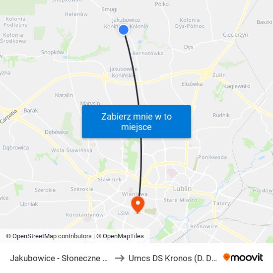 Jakubowice - Słoneczne Wzgórze NŻ 02 to Umcs DS Kronos (D. DS Zaocznego) map