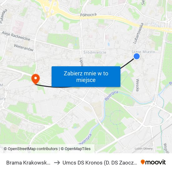 Brama Krakowska 04 to Umcs DS Kronos (D. DS Zaocznego) map
