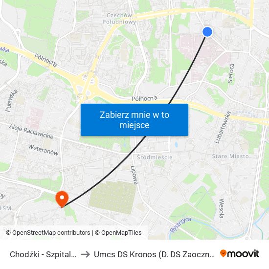 Chodźki - Szpital 01 to Umcs DS Kronos (D. DS Zaocznego) map
