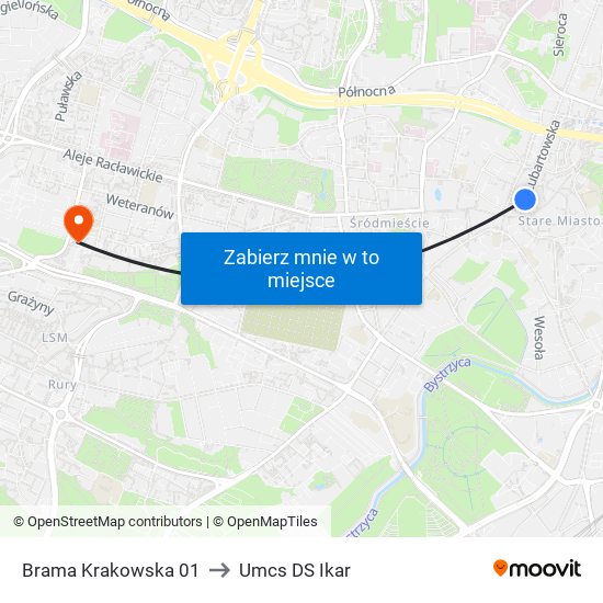 Brama Krakowska 01 to Umcs DS Ikar map
