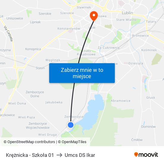 Krężnicka - Szkoła 01 to Umcs DS Ikar map