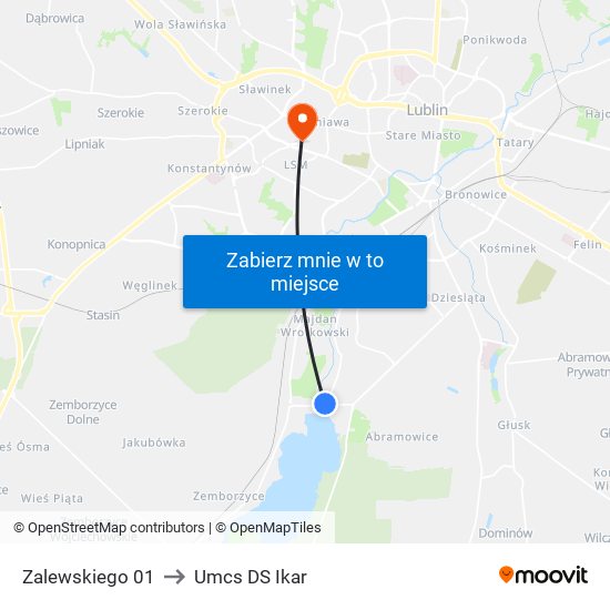 Zalewskiego 01 to Umcs DS Ikar map