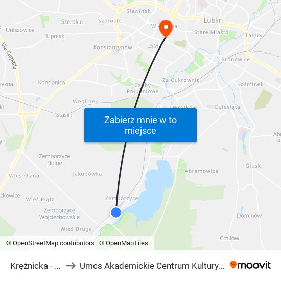 Krężnicka - Szkoła 01 to Umcs Akademickie Centrum Kultury I Mediów ""Chatka Żaka"" map