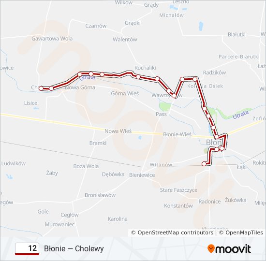 Mapa linii autobus 12