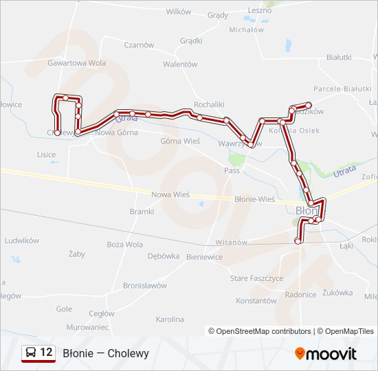 Mapa linii autobus 12