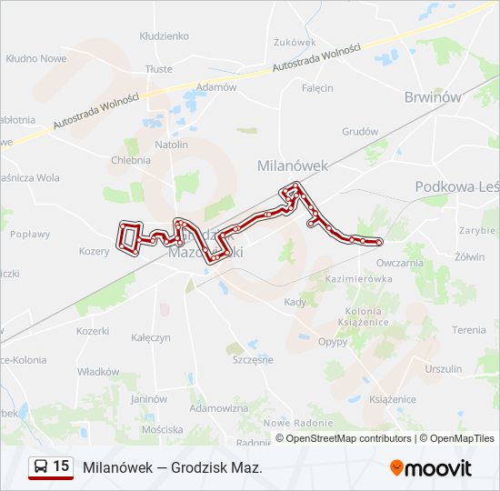 Mapa linii autobus 15